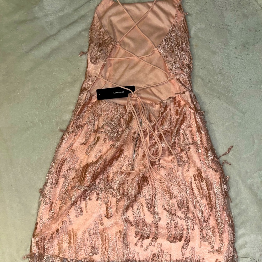 Lulu’s pink mini strap tie dress with low back